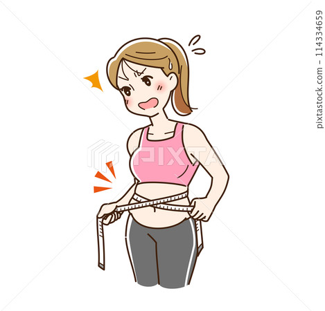 Woman shocked after measuring her waist Woman shocked after measuring her waist 114334659