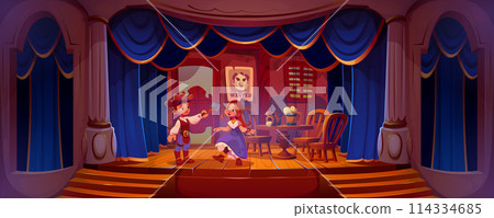 Kids on theatre stage acting wild west performance 114334685
