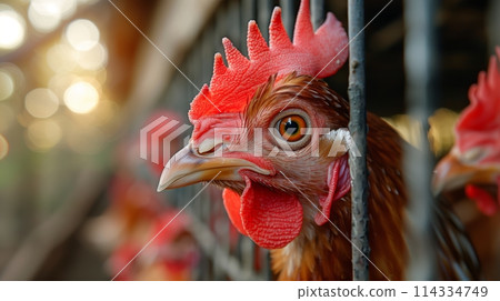 家禽養殖場的雞被困在籠子裡 114334749