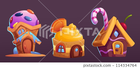 Candy land house. Fantasy chocolate sweet set 114334764