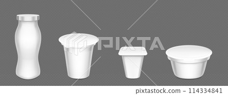 White yogurt cup and bottle mockup. 114334841