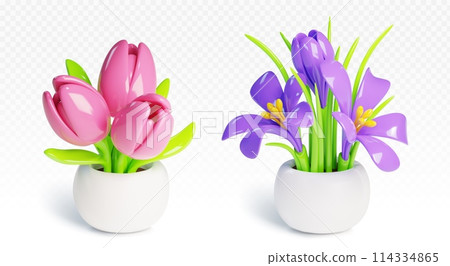 Flower in pot 3d vector set. 114334865