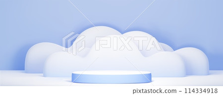 Blue cylinder product podium with abstract cloud 114334918