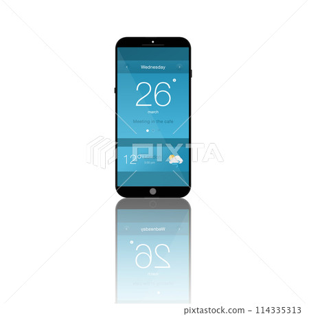 Phone screen, technology and ui of mobile in studio isolated on a white background mockup space. Smartphone, cellphone and display of digital electronics, software and app icons with weather info Phone screen, technology and ui of mobile in studio isolated on a white background mockup space. Smartphone, cellphone and display of digital electronics, software and app icons with weather info 114335313