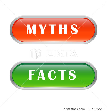 Myth and fact green or red realistic 3D buttons. Vector illustration solated on white background. 114335598