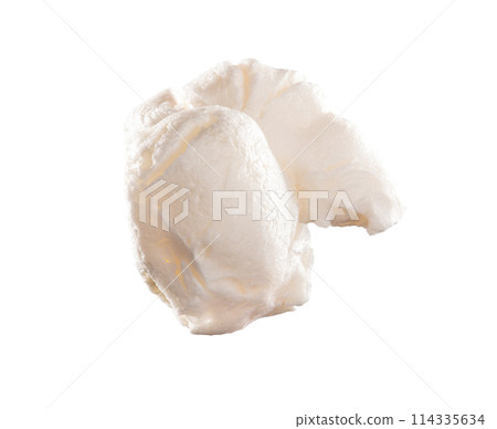 Corn, single and popcorn snack in studio for nutrition or carbs, diet and food isolated on white background. Air popped, grain and texture or detail of kernel for healthy calorie or digestive system. Corn, single and popcorn snack in studio for nutrition or carbs, diet and food isolated on white background. Air popped, grain and texture or detail of kernel for healthy calorie or digestive system. 114335634