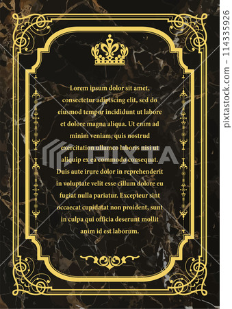 Gold ornament on dark background. Can be used as invitation card. Book cover. Vector illustration 114335926
