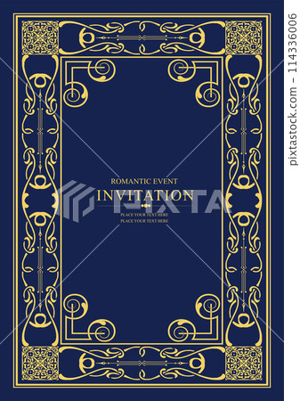 Gold ornament on dark background. Can be used as invitation card. Book cover. Vector illustration 114336006