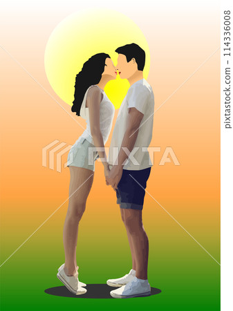 Cover for Valentine`s Day with hearts and kiss images. Vector 114336008