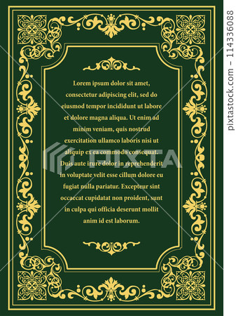 Gold ornament on dark background. Can be used as invitation card. Book cover. Vector illustration 114336088