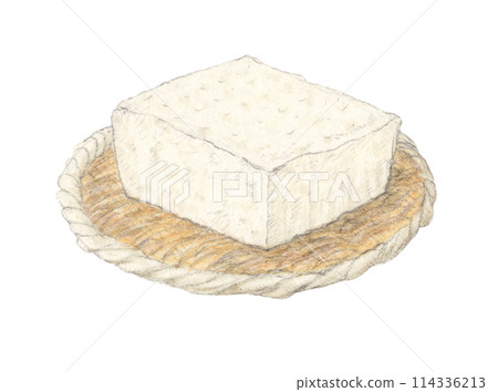 漏勺上的棉質豆腐水彩鉛筆模擬圖 114336213