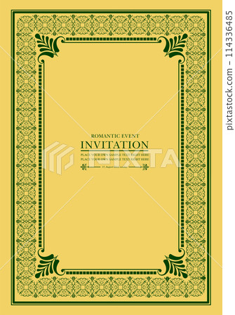 Old ornament on yellow background. Can be used as invitation card. Book cover. Vector illustration Old ornament on yellow background. Can be used as invitation card. Book cover. Vector illustration 114336485