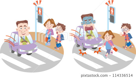 交通安全<行人穿越道、兒童及汽車(商人)(紅燈)> 交通安全<行人穿越道、兒童及汽車(商人)(紅燈)> 114336514