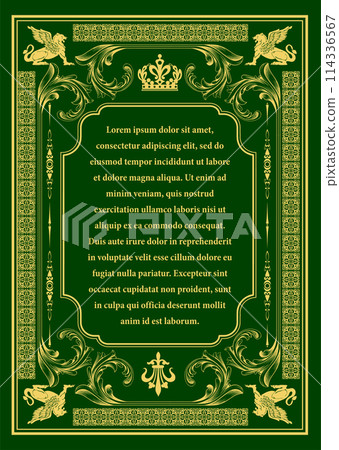 Gold ornament on dark background. Can be used as invitation card. Book cover. Vector illustration Gold ornament on dark background. Can be used as invitation card. Book cover. Vector illustration 114336567