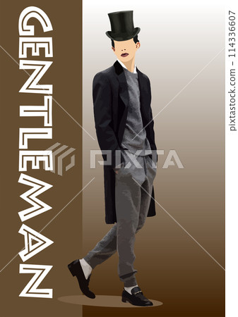 Vintage Gentleman Wearing Top Hat. Vector 3d color illustration Vintage Gentleman Wearing Top Hat. Vector 3d color illustration 114336607