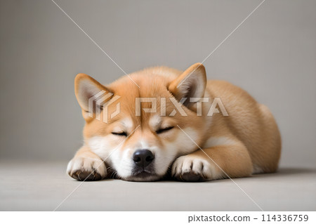 一隻可愛的柴犬幼犬趴在地上睡覺 一隻可愛的柴犬幼犬趴在地上睡覺 114336759