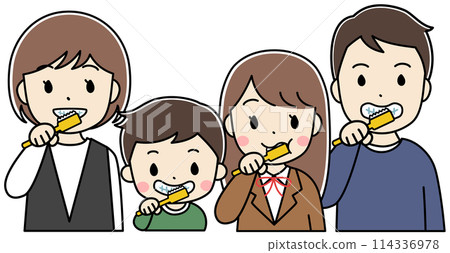 Illustration of a family brushing their teeth Illustration of a family brushing their teeth 114336978