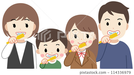一家人刷牙的插圖 114336979