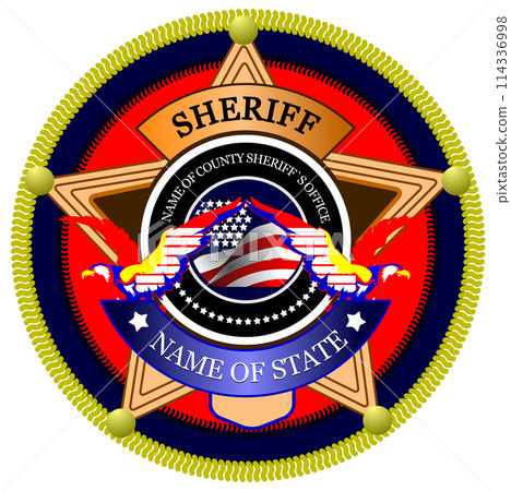Sheriff's tag on a white background. Color vector illustration Sheriff's tag on a white background. Color vector illustration 114336998