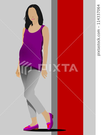 Pregnant woman side view. Color 3dVector illustration. 114337064