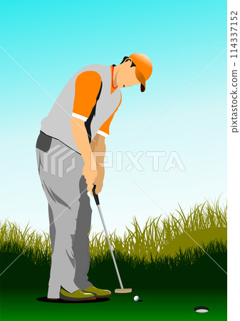 Poster with Golf players. Vector 3d illustration Poster with Golf players. Vector 3d illustration 114337152