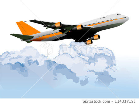 Airplane silhouettes. Take off. Vector Color 3d illustration. Airplane silhouettes. Take off. Vector Color 3d illustration. 114337155