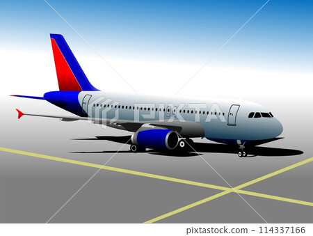 Airplane parked at the airport. 3d color vector illustration 114337166