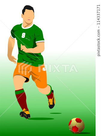 Soccer player poster. Vector Color 3d illustration 114337171