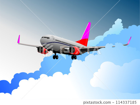 Passenger airplane on the air. Landing. Vector 3d illustration Passenger airplane on the air. Landing. Vector 3d illustration 114337185