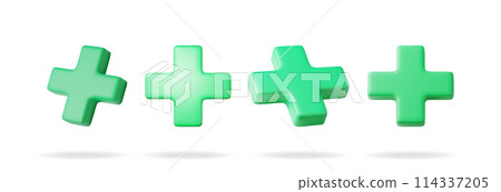 3D set of green cross sign isolated on white 3D set of green cross sign isolated on white 114337205