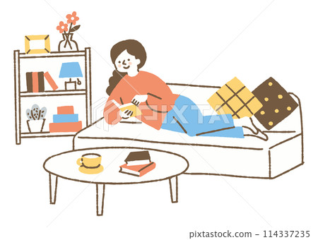 Woman reading a book in a comfortable position_Color 114337235