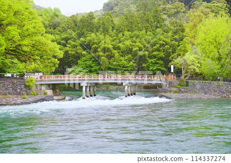 Uji, Kyoto - Kanryu Bridge seen from Tower Island (Uji Park) (late spring) Uji, Kyoto - Kanryu Bridge seen from Tower Island (Uji Park) (late spring) 114337274