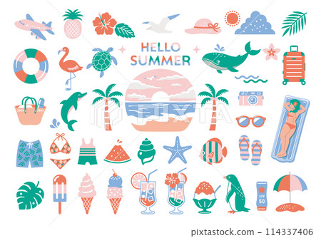 夏季/海洋插圖集熱帶旅行圖標海灘裝飾 114337406