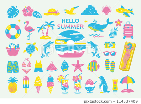 夏季/海洋插圖集熱帶旅行圖標海灘裝飾 114337409