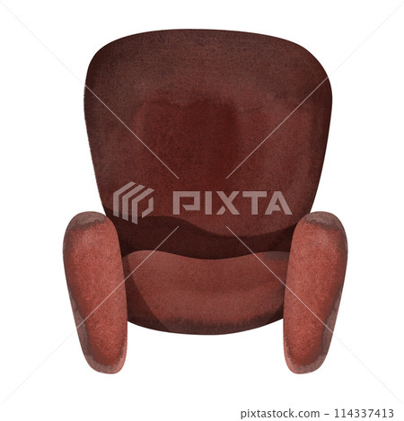 Old fashioned shabby brown armchair. Cushioned furniture. Blank for interior design. Home holiday. Isolated watercolor illustration on white background. Clipart. Old fashioned shabby brown armchair. Cushioned furniture. Blank for interior design. Home holiday. Isolated watercolor illustration on white background. Clipart. 114337413