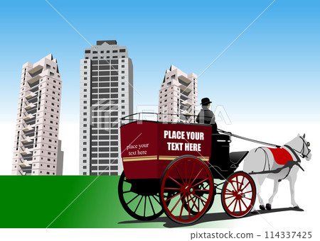 Old London cab on dormitory background. Abstract Vector 3d illustration 114337425