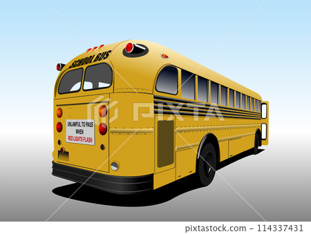 Yellow school bus waiting for school children. Vector 3d illustration Yellow school bus waiting for school children. Vector 3d illustration 114337431