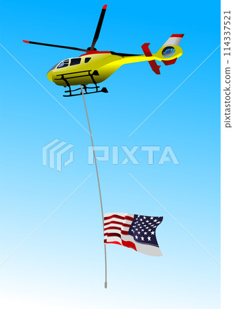 Helicopter with American flag. Vector 3d illustration 114337521