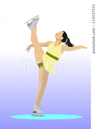 Figure skating girl colored silhouette. Vector 3d illustration 114337555