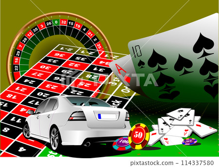 Roulette table and casino elements. Vector 3d illustration 114337580