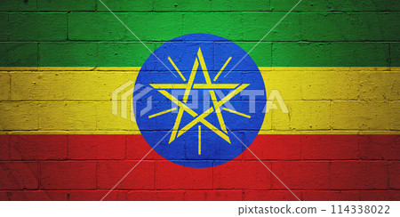 Flag of Ethiopia painted on a wall Flag of Ethiopia painted on a wall 114338022