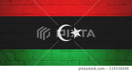 Flag of Libya painted on a wall Flag of Libya painted on a wall 114338046