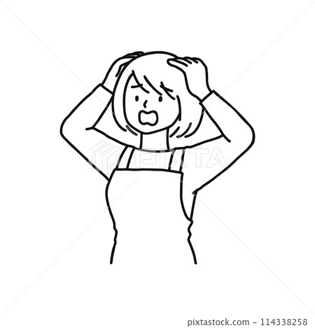 抱著頭的家庭主婦/畫線 抱著頭的家庭主婦/畫線 114338258