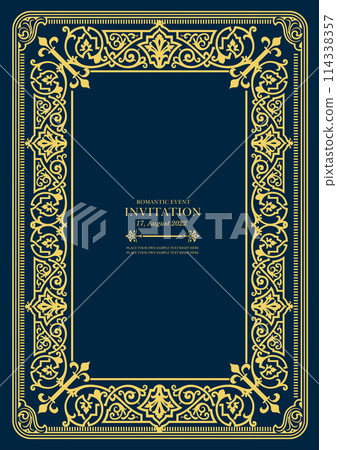 Gold ornament on dark background. Can be used as invitation card. Book cover. Vector illustration 114338357