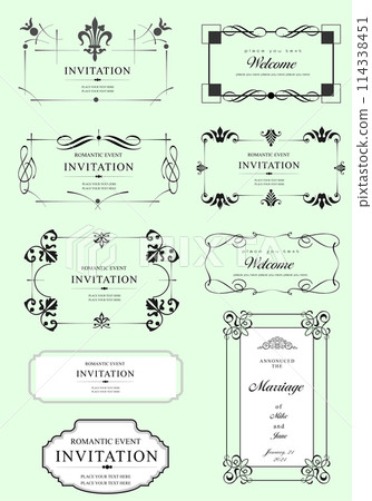 Calligraphic elements and frame vintage set. Vector illustration Calligraphic elements and frame vintage set. Vector illustration 114338451