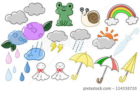 Cute rainy season hand drawn illustration set 114338720