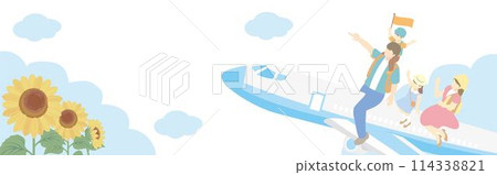 Banner Travel Summer Frame People Family Airplane Sunflower Background Copy Space Illustration Material 114338821