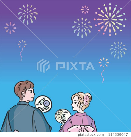 Summer Yukata Fireworks Festival Men Women Couples Date Hand-drawn Japanese Style Frame Background Illustration Material Summer Yukata Fireworks Festival Men Women Couples Date Hand-drawn Japanese Style Frame Background Illustration Material 114339047