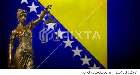 Lady Justice against a flag of Bosnia and Herzegovina Lady Justice against a flag of Bosnia and Herzegovina 114339258