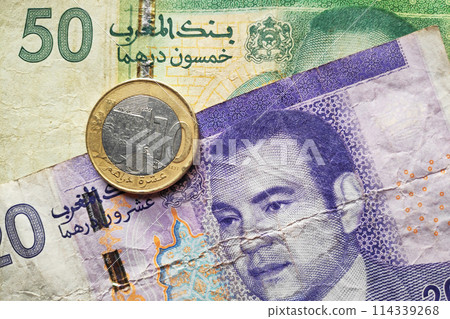 Stack of Moroccan dirhams Stack of Moroccan dirhams 114339268